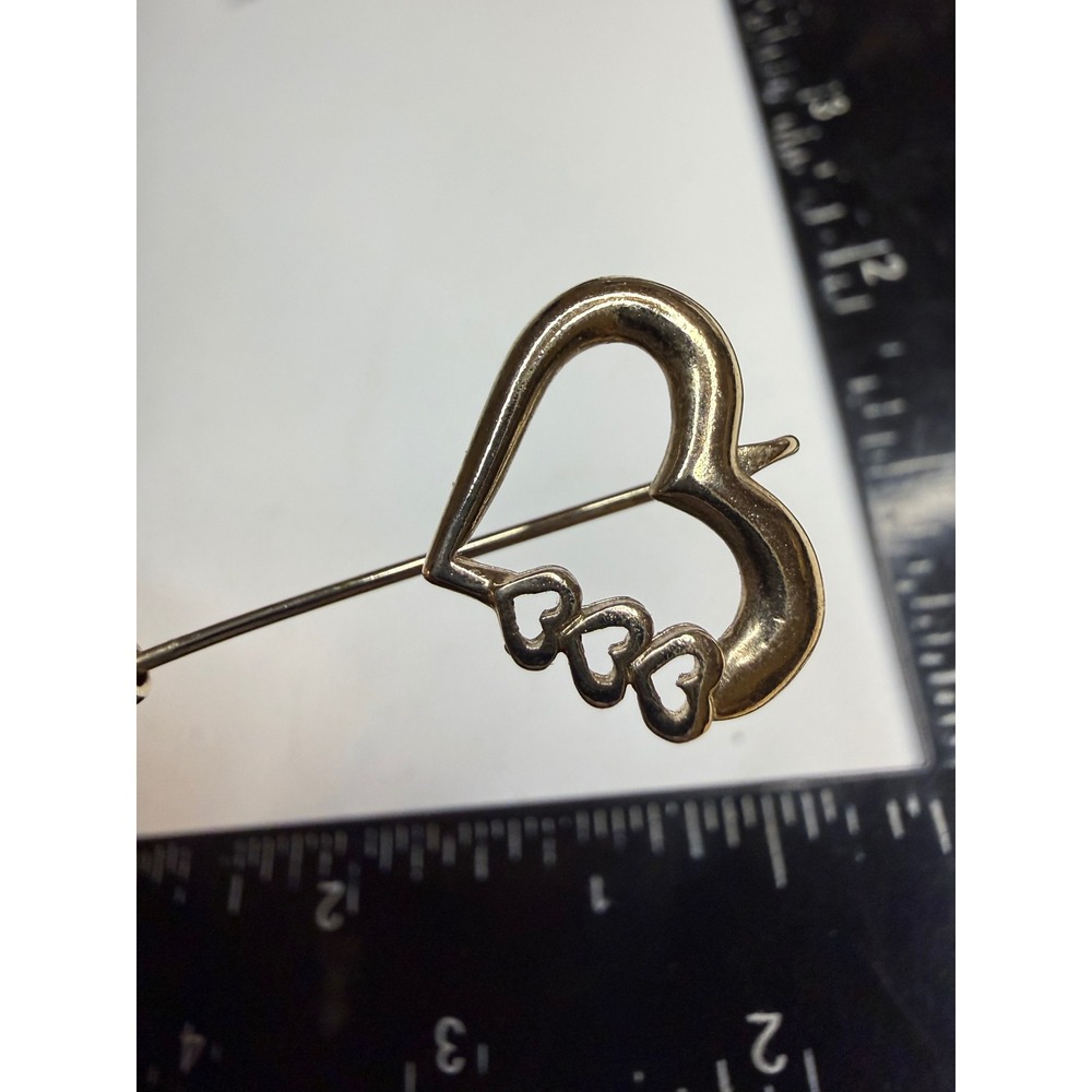 Gold Tone Open Heart Stick Pin with Triple Mini Hearts Lapel Scarf Accessory